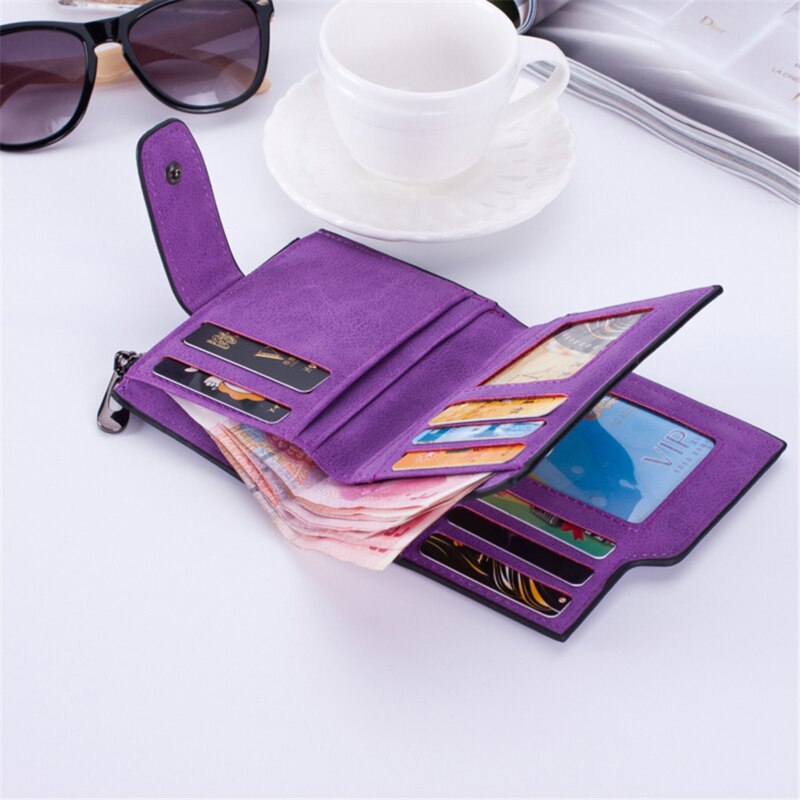 Small Female Purse Short Purse Lady Letter Snap Fastener Zipper Short Clutch Wallet Solid Vintage Matte Women Wallet