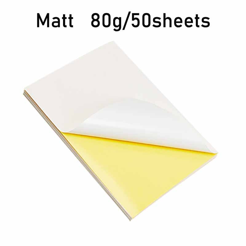 50 sheets of A4 printing paper, high-viscosity self-adhesive kraft paper, white blank inkjet printing label sticker, matte gloss: matte 50sheetsA4
