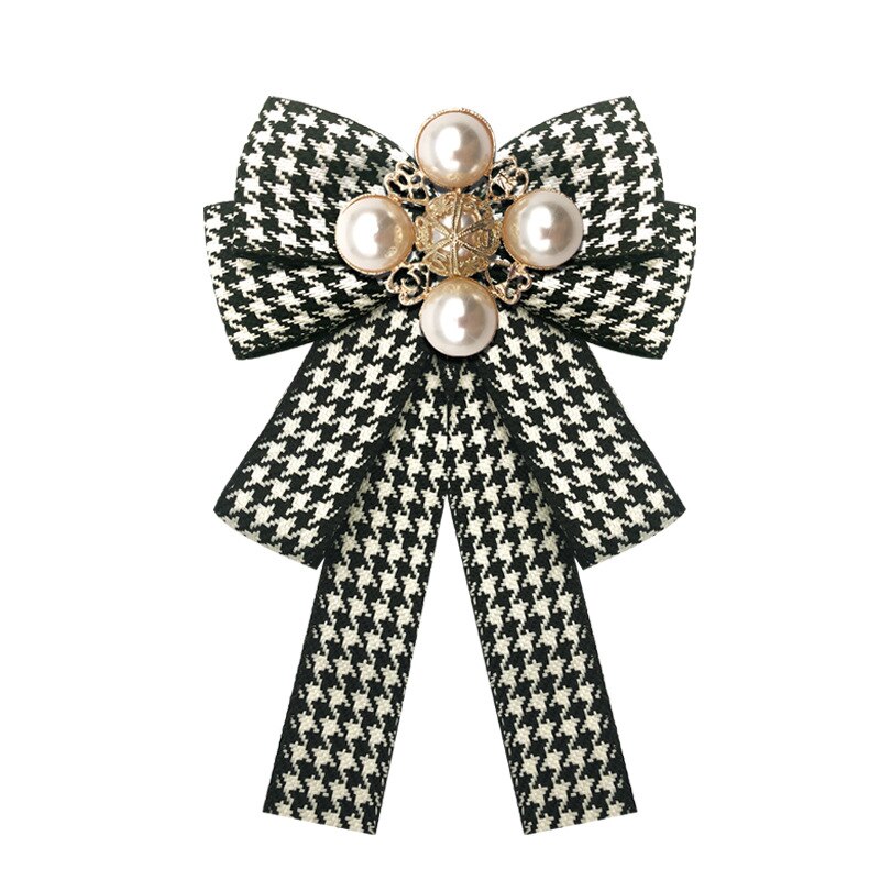 Double couche nœud papillon dames Style japonais Plaid Jacquard noir et blanc alliage perles incrustation accessoires broche: Pin style
