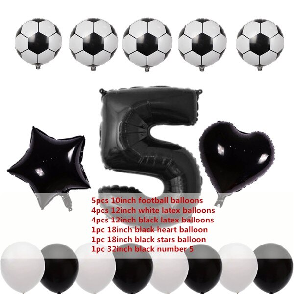 16 Uds 10 pulgadas Mini globo de fútbol Set 0-9 Número forma de estrella y corazón globos de aluminio DIY niños Baby Shower decoración de de cumpleaños: set 5