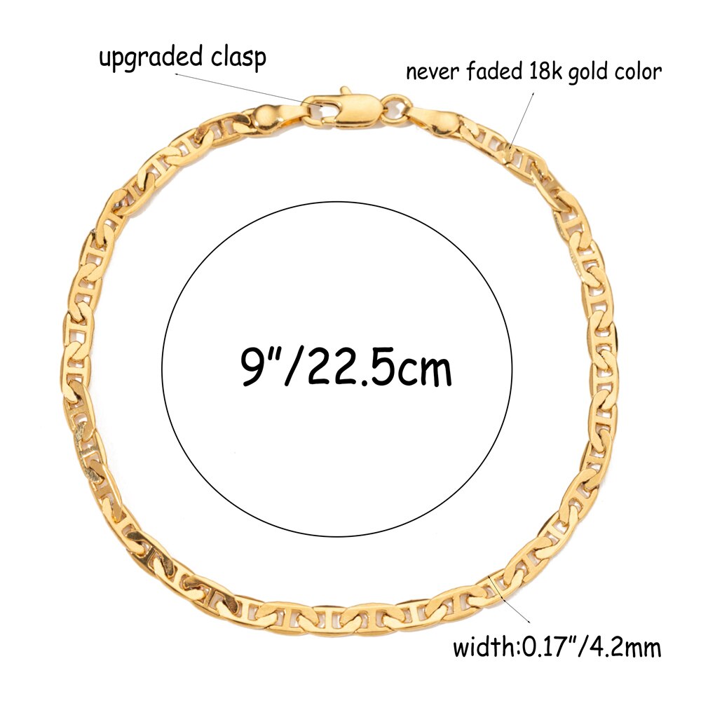 Cor do ouro/cor branca 4.2mm mariner link chain flat anklet, 9 10 11 polegadas tornozelo pulseira para mulher homem à prova dwaterproof água: 18K gold 9 inches