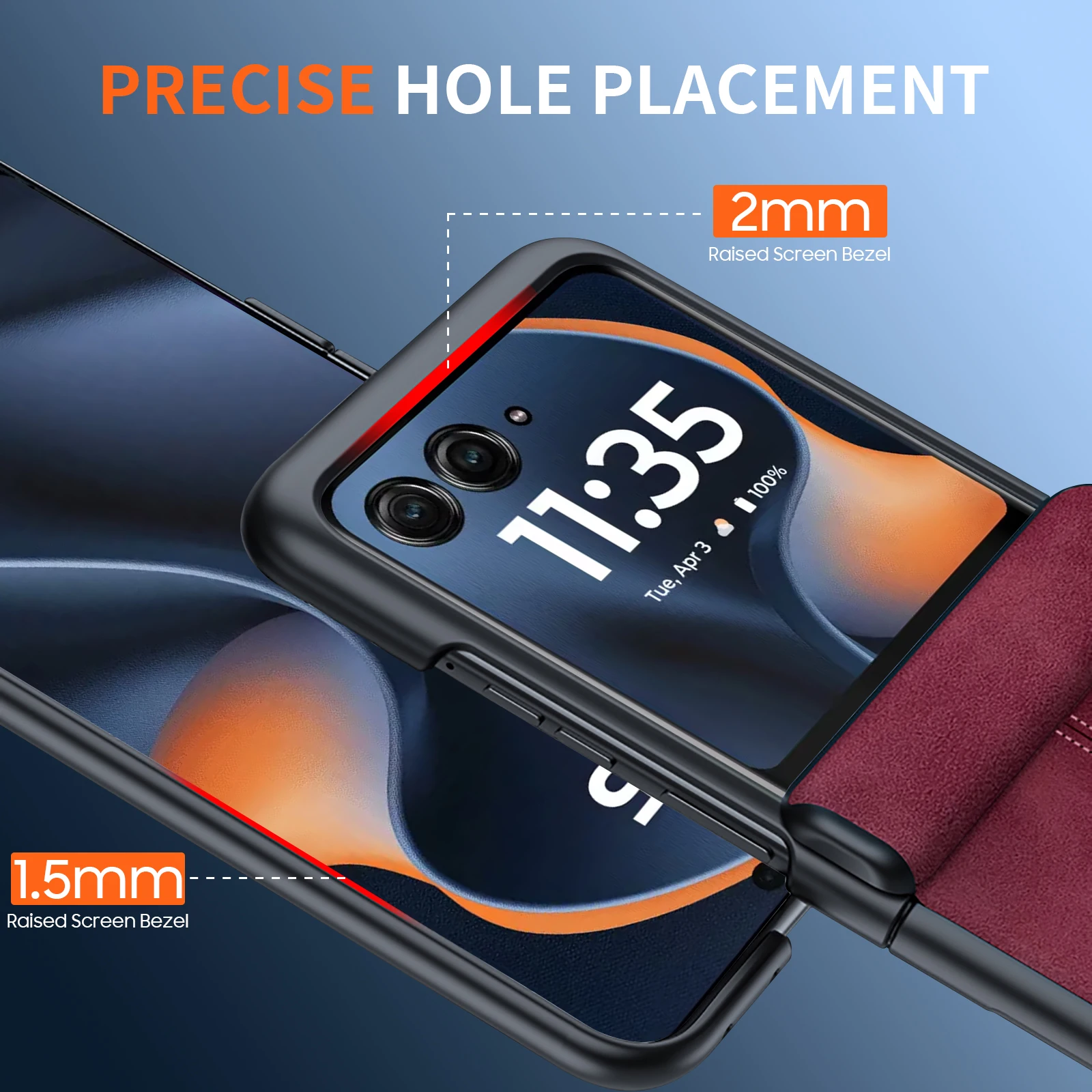 Leren hoesje voor Motorola Razr 50 / 60 / 70 met scharnierbescherming, ingebouwde schermbeschermer, slanke schokbestendige hoes - Rood