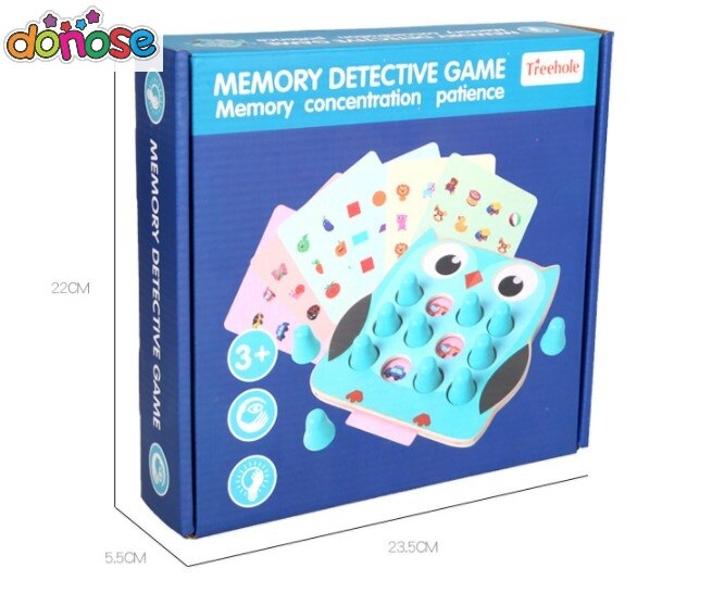 Ugle børns pædagogiske legetøj 3-4-6 år børn bordspil hukommelse match detektiv træning legetøj familie fest trælegetøj: Med kasse