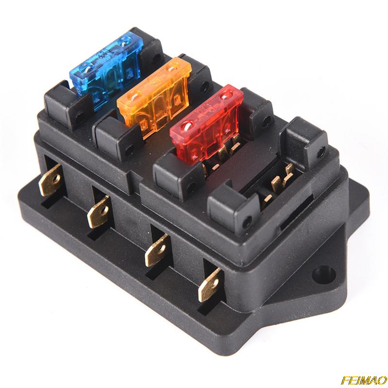 1pc Car 4 Way Circuit Standard ATO Blade Fuse Box Block Holder Multi-Fuse Boxes 12V/24V+4 Way Fuse