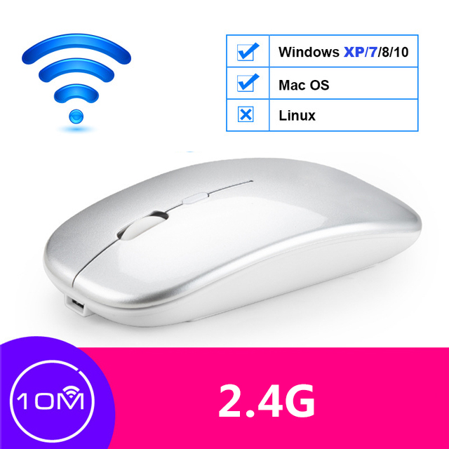 Draadloze Muis Oplaadbare Bluetooth Mouse Geruisloze Mause Wifi Muizen Usb Muizen Voor Pc Desktop Laptop Accessoires Ergonomische Muis: Wireless Silver