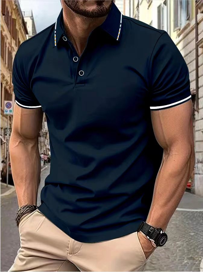 Polo d'été décontracté à manches courtes pour hommes, T-shirt à revers de couleur, à la: XL / Marine Bleu