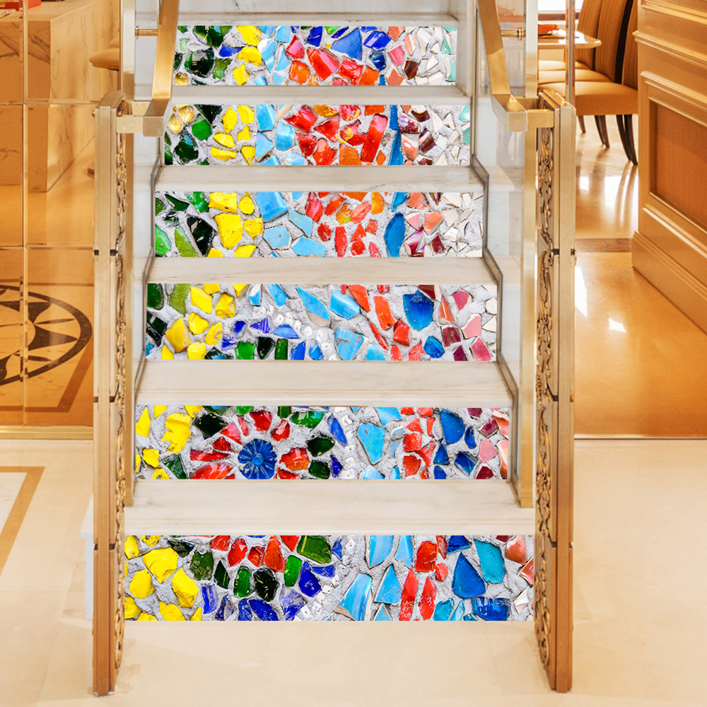 6PCS Staircase Steps Stickers Riser Floor Sticker DIY Stone Patterns Self-Adhesive Stairs Decal for Bedroom Living Room Decor