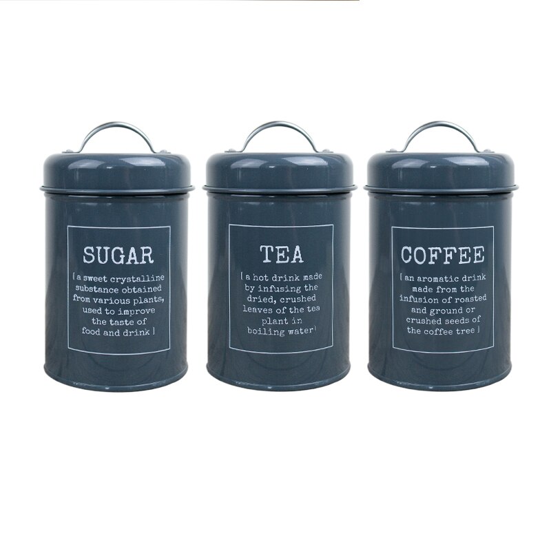 3 in 1 Set Metal Seal Box Tea Coffee Sugar Storage Jar Kitchen Sealing Container Home Candy Cereal Milk Powder Organizer Jar: 3 in 1 set Grey