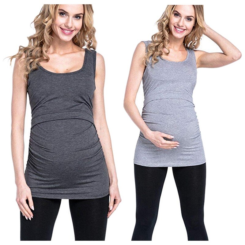 2 stk barselvest moderskab ammende toppe graviditet amningskjole t-shirt amning skjorte m, sort & mørkegrå m