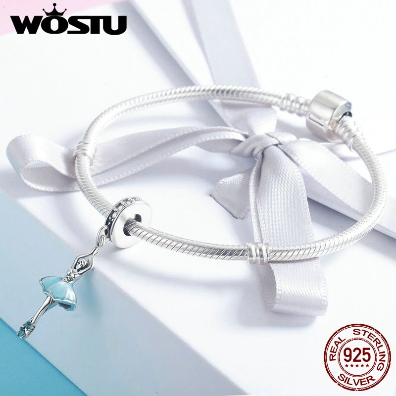 WOSTU 925 Sterling Zilver Ballet Meisje Ballet Angel Hanger Charm fit Originele WST Bedelarmband DIY Sieraden FIC514