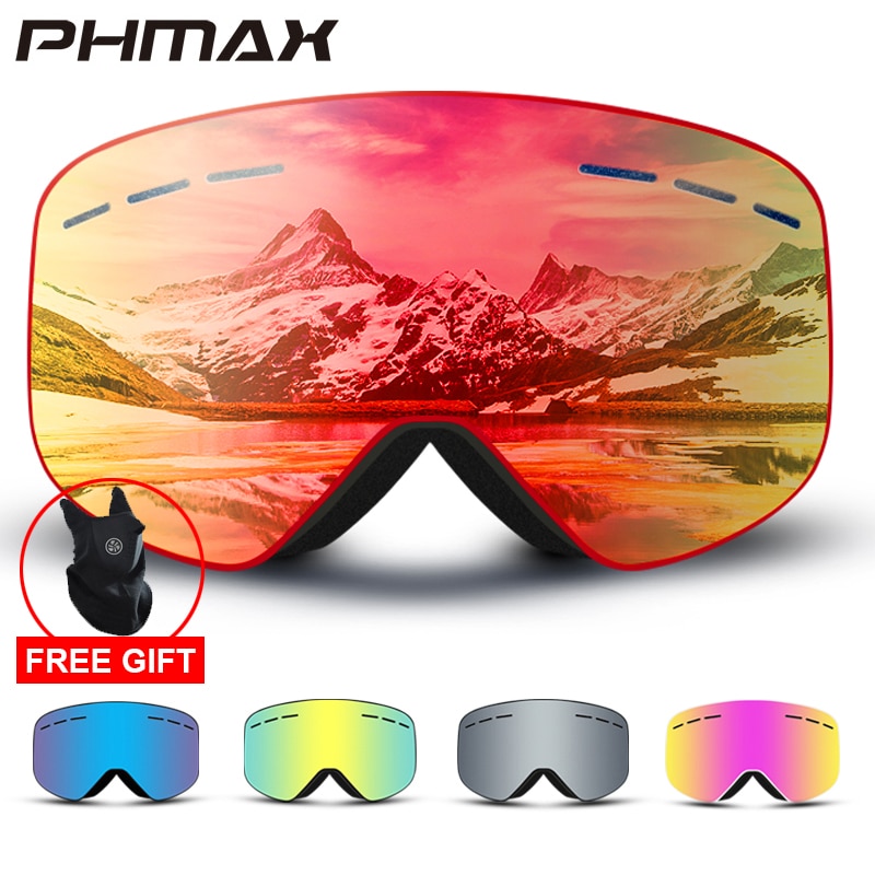Phmax 6 Kleuren Skibril Dubbele Lagen UV400 Anti-Fog Grote Ski Masker Bril Skiën Mannen Vrouwen Sneeuw snowboard Bril