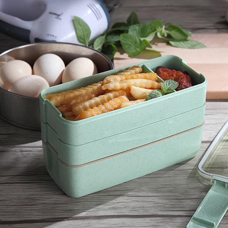 3 Layer Wheat Straw Bento Boxes 900ml Healthy Material Lunch Box Microwave Dinnerware Food Storage Container Lunchbox