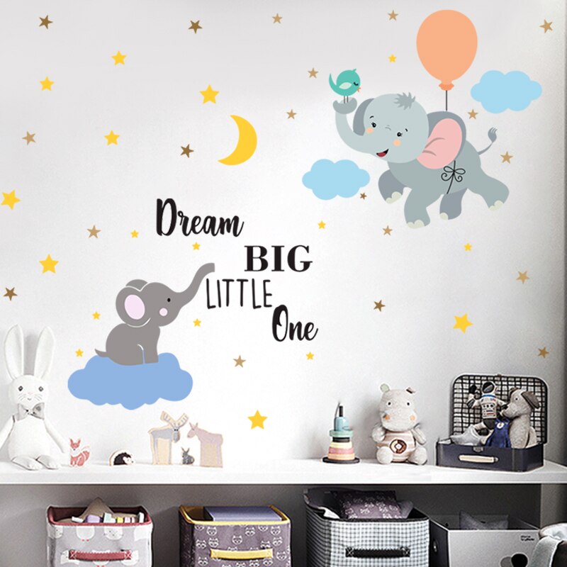 Conisi Sweet Cartoon Cute Elephant Wall Decal Baby Elephant Wall Sticker Vinyl for Children Baby Kids Bedroom Nursery Decor
