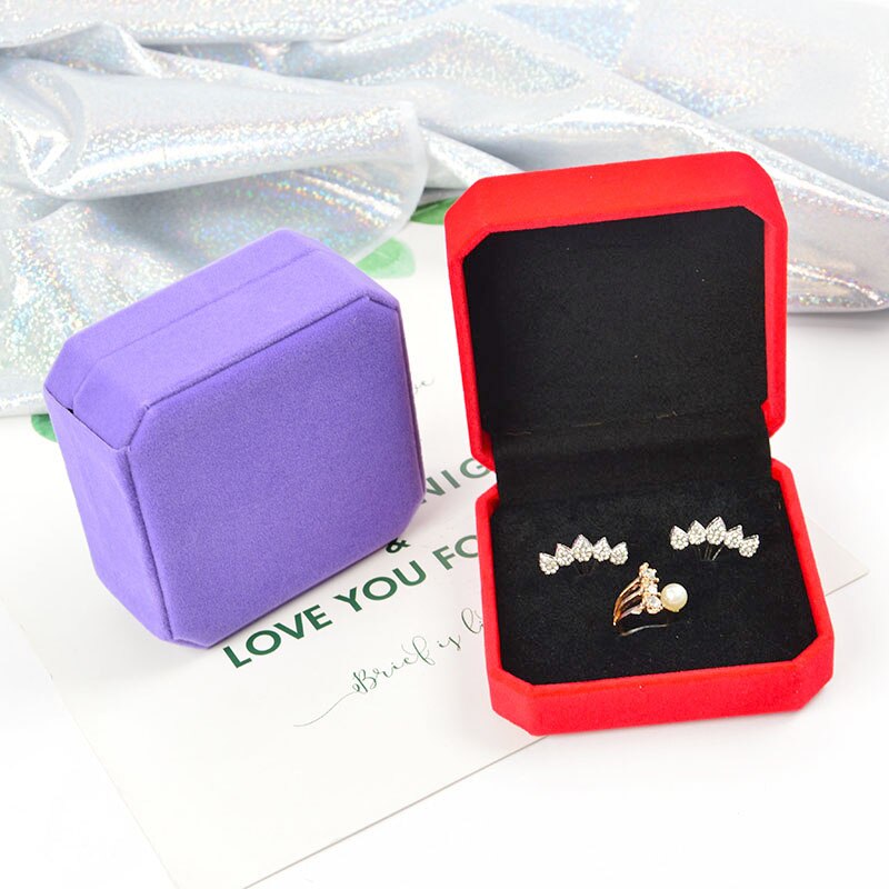 Velvet Jewelry Box For Earrings Necklace Set Display Square Packaging Box Jewellery Organizer Girls Box
