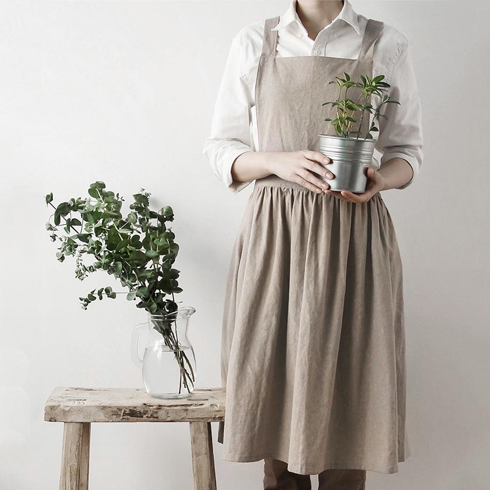 Nordisk simpel blomsterhandler forklæde bomuld linned havearbejde kaffebarer køkken forklæder til kvinde madlavning bagning restaurant vintage forklæde: B