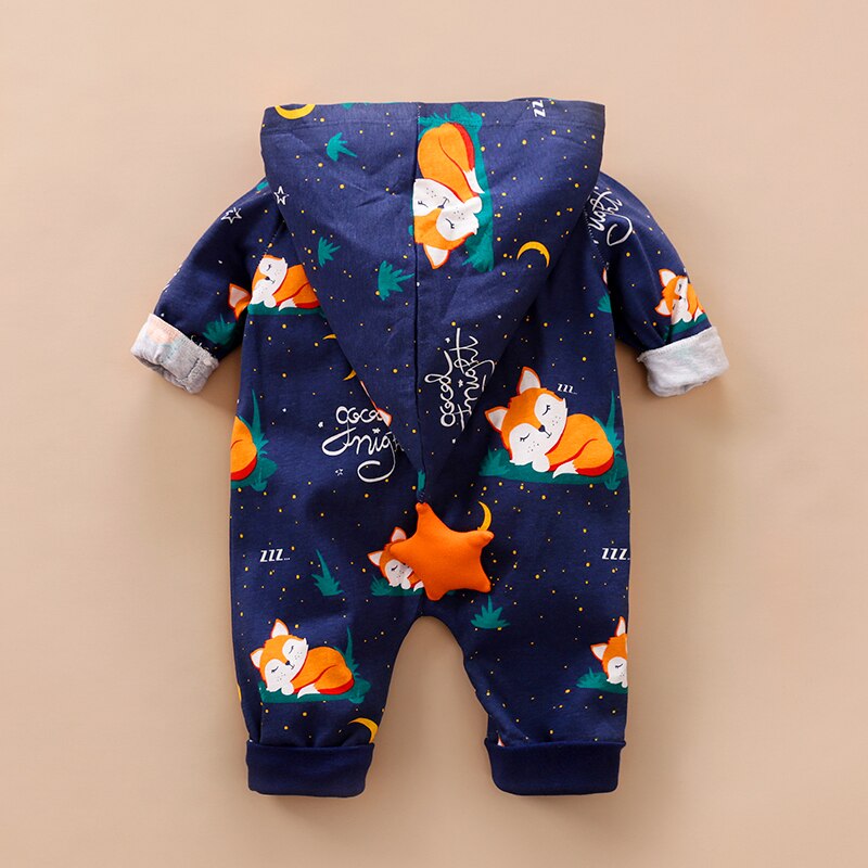 PatPat 2020 Novos Outono e Primavera Elegante Fox Projeto Longo-luva Com Capuz Macacão para o Bebé Roupas