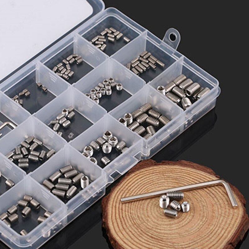 13 Sizes Allen Head Stainless Steel Grub Set Screw Assortment Kit Metric M3/M4/M5/M6 Hex Grub Screw with Hex Wrenches