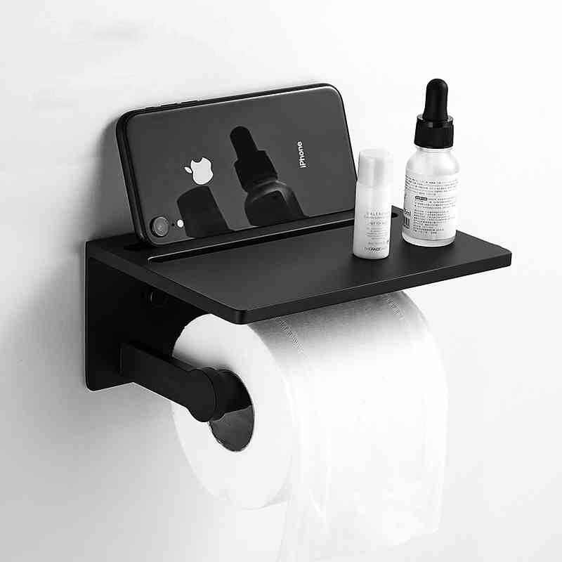 Toiletrolhouder Met Plank Black Wall Mounted Mobiele Telefoon Papieren Handdoek Houder Decoratieve Badkamer Papierrolhouder Creatieve