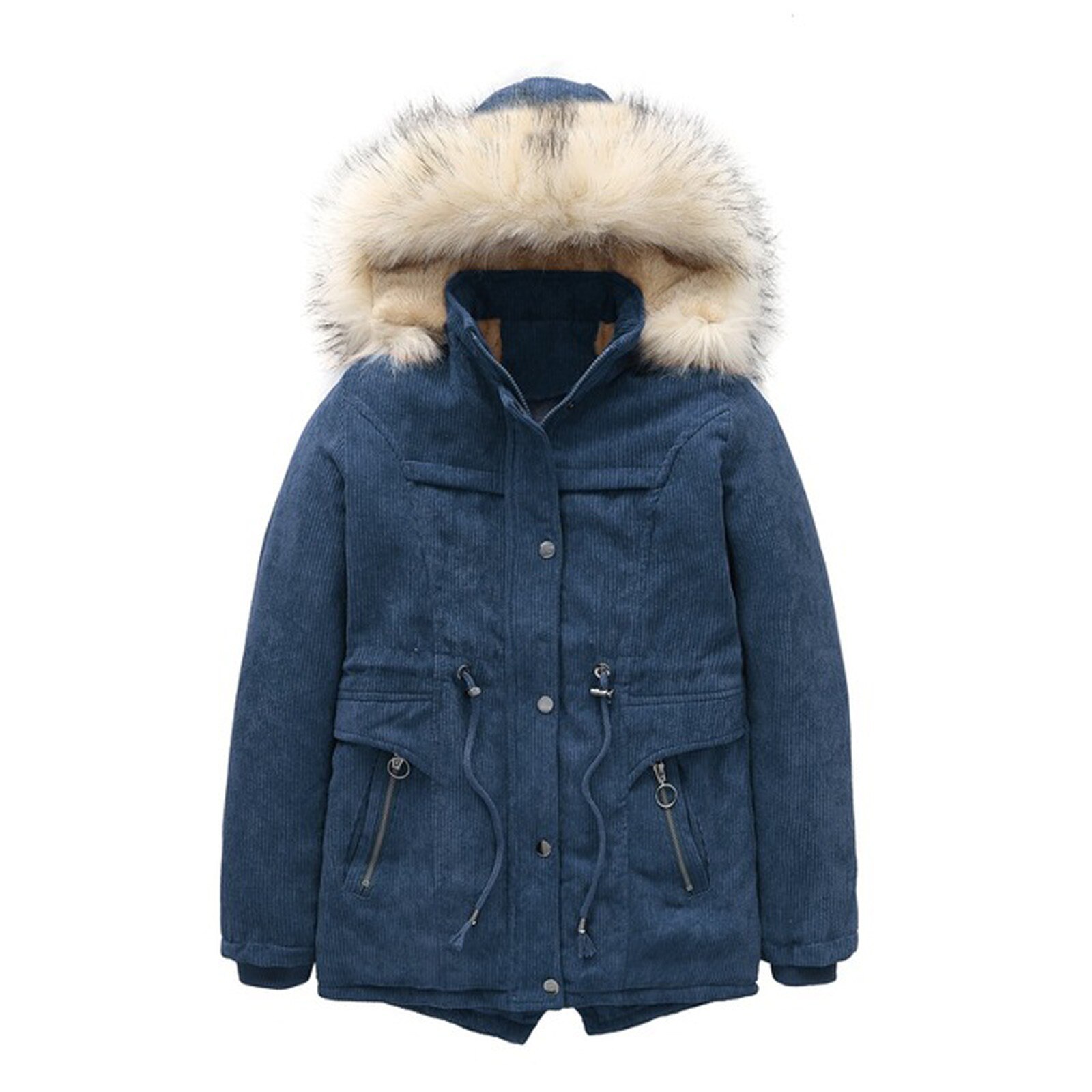 Hiver enfants couleur unie velours côtelé à capuche veste à glissière cordon veste vêtements en plein air hiver cyclisme Ski vêtements: Bleu / M