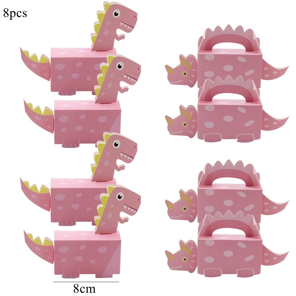 1 Juego de cajas de dulces de cartón con forma de torre de globos de dinosaurio rosa para niña, decoraciones para de feliz cumpleaños con temática de dinosaurio, suministro de: Amarillo claro