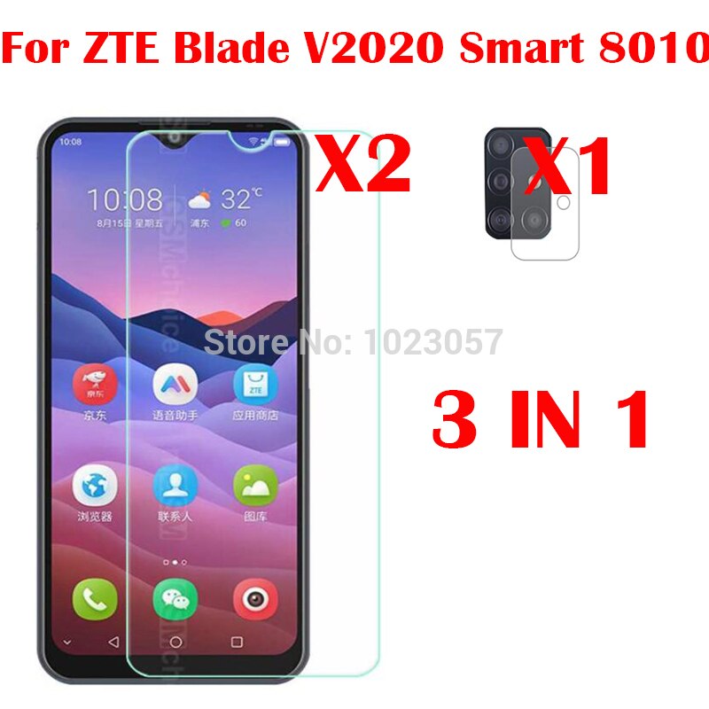 3-In-1 Soft Case + Camera Gehard Glas Op Voor Zte Blade V2020 Smart 8010 Screenprotector Glas voor Zte Blade V2020 Smart 8010: 3 IN 1