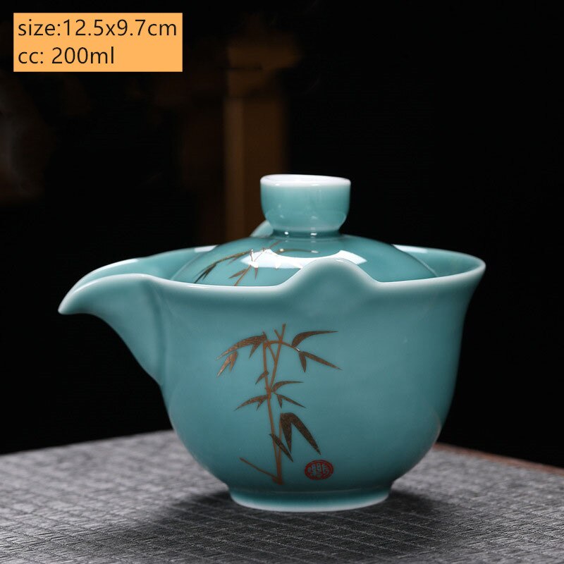Palace Style Ceramics Tea Tureen Household Classic with Cover Teacup Boutique Handmade Gaiwan Chinese Tea Set Supplies: D3