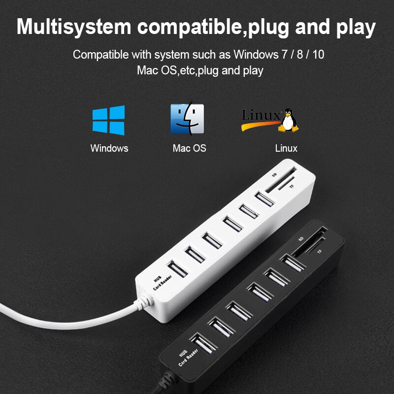 USB HUB Combo USB 2.0 HUB Multi USB Splitter Hoge Snelheid Draagbare Poorten 3/6 SD/TF Card Reader voor laptop PC Computer