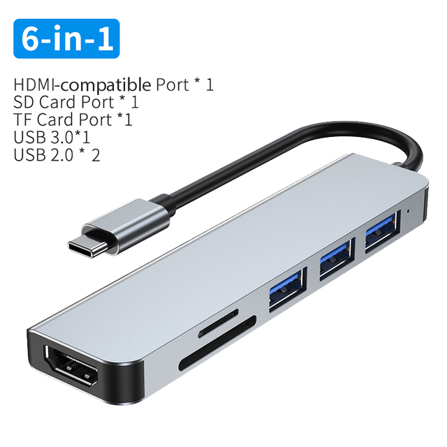 USB C HUB to 4K HDMI-compatible VGA RJ45 Adapter with PD TF SD Jack 3.5mm AUX 4/5/6/8/11 Port Dock Station for Macbook Pro/Air: G-6 In 1 Type C