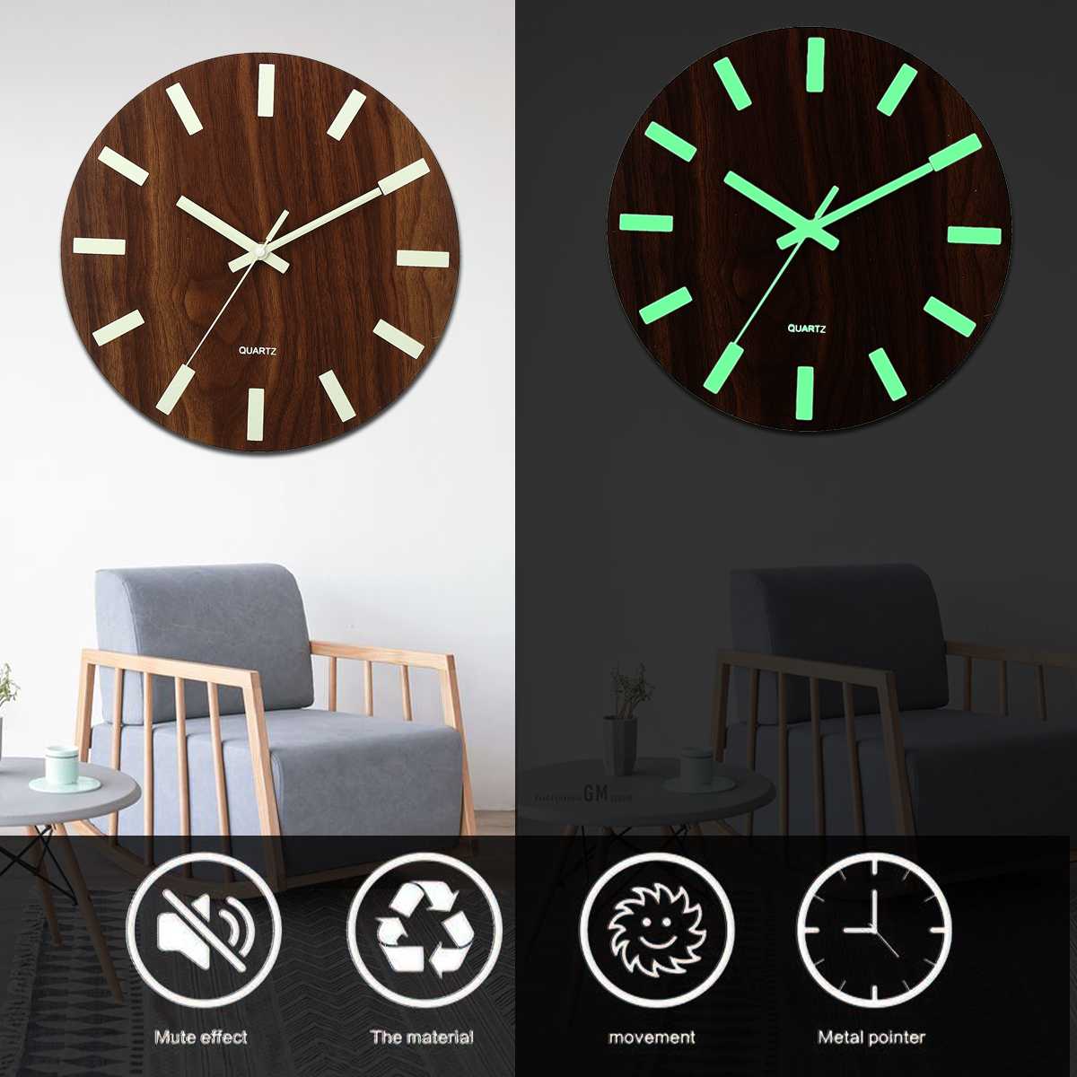 OCEST 12 inch wandklokken verpletterd diamant nachtlampje, stille LED