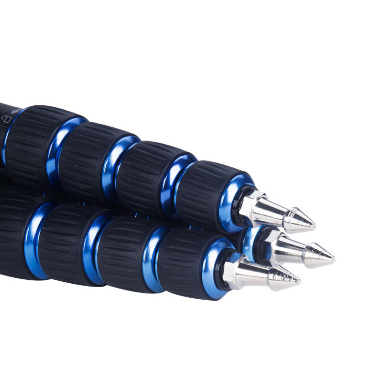 Accessories: steel foot, screw spikes, hiking stick grip, 3/8 -inch rubber feet, pads, waist bag, hanging for monopod/tripod.