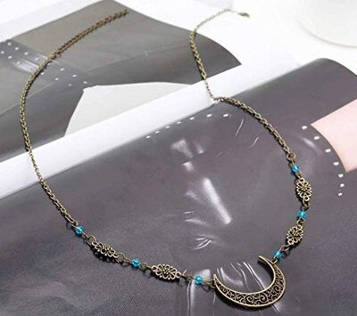Acessórios de cabeça de padrão de lua vazada, estilo gótico retrô, gota, corrente de cristal, conta de cabeça para meninas, imperdível: VGH008-7
