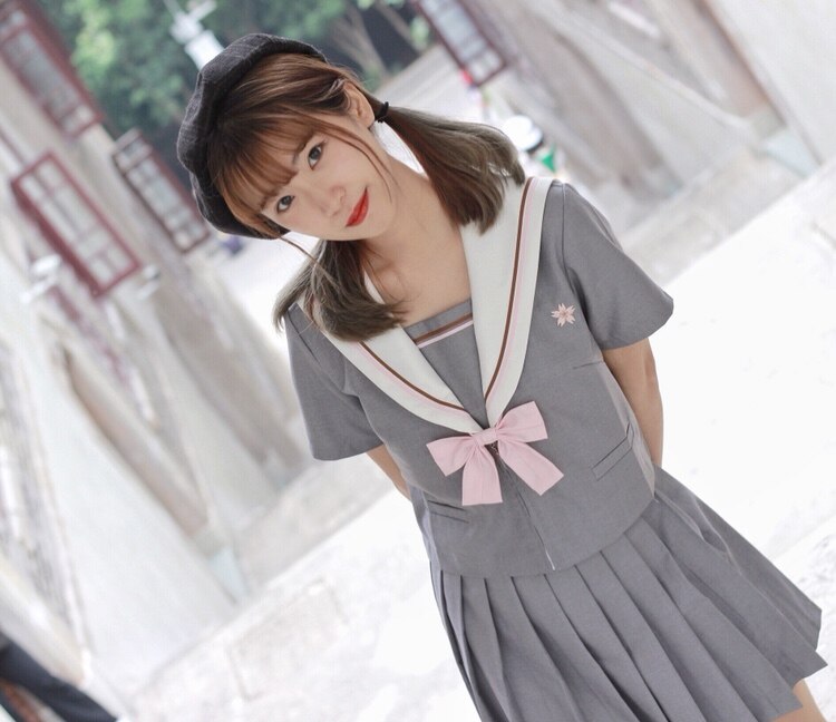 Autumn Summer Japanese School Uniform Harajuku Preppy Style JK School Uniform gray long short sleeves Women Suit