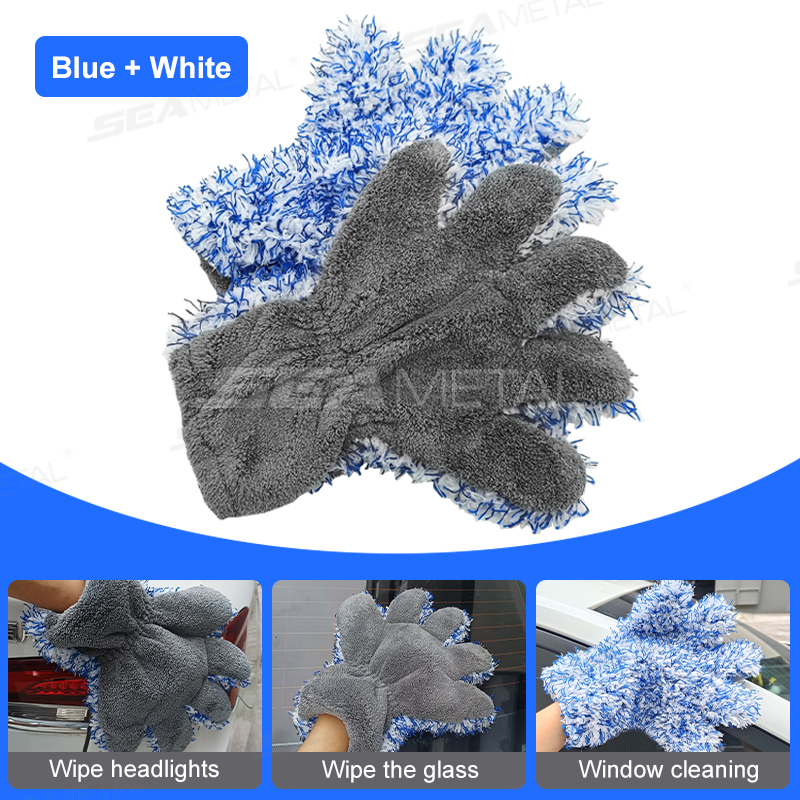 SEAMETAL Plush Car Wash Gloves Microfiber Thicked Cleaning Mitt Double-sided 5 Finger Soft Car Washing Glove Wipe Drying Mitts: Brown