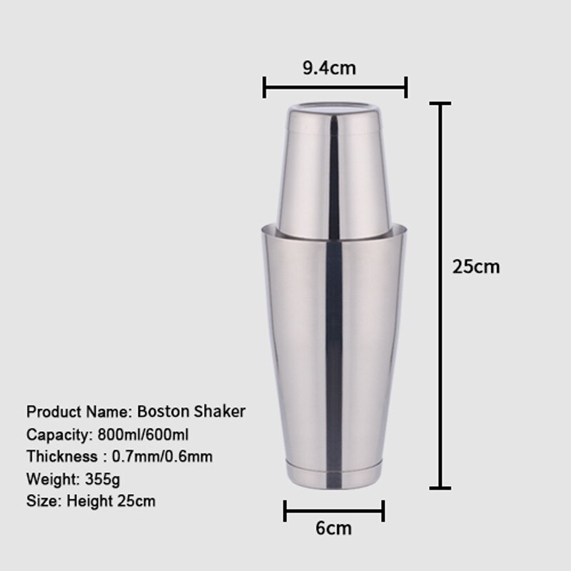 OAPE-Coctelera de acero inoxidable Boston, accesorios para camarero, barra de soporte de madera de bambú, 28oz, 600/800ml