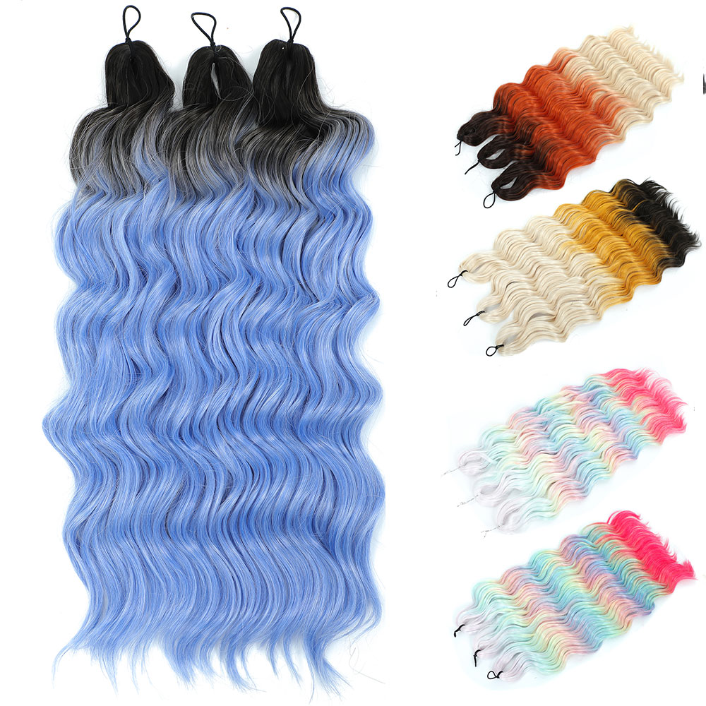 24" ANNA Water Wave Braiding Hair Extensions Synthetic Loose Deep Wave Curly Braid Hair Ombre Brown Rainbow Twist Crochet Hair