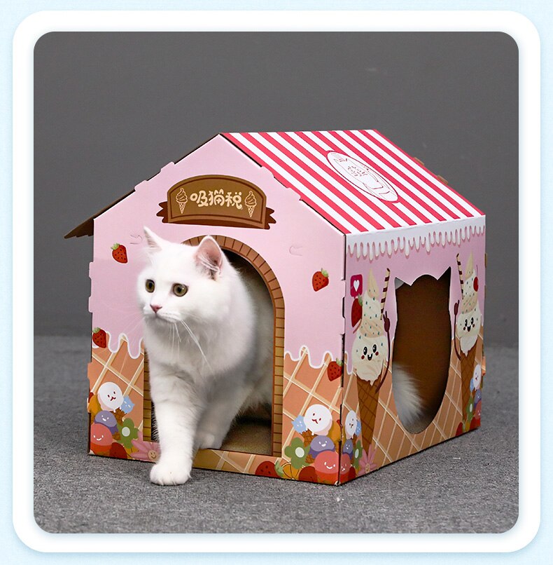 Rascador de cartón para gatos, casa de juguete para gatos, poste para gatos, rascador