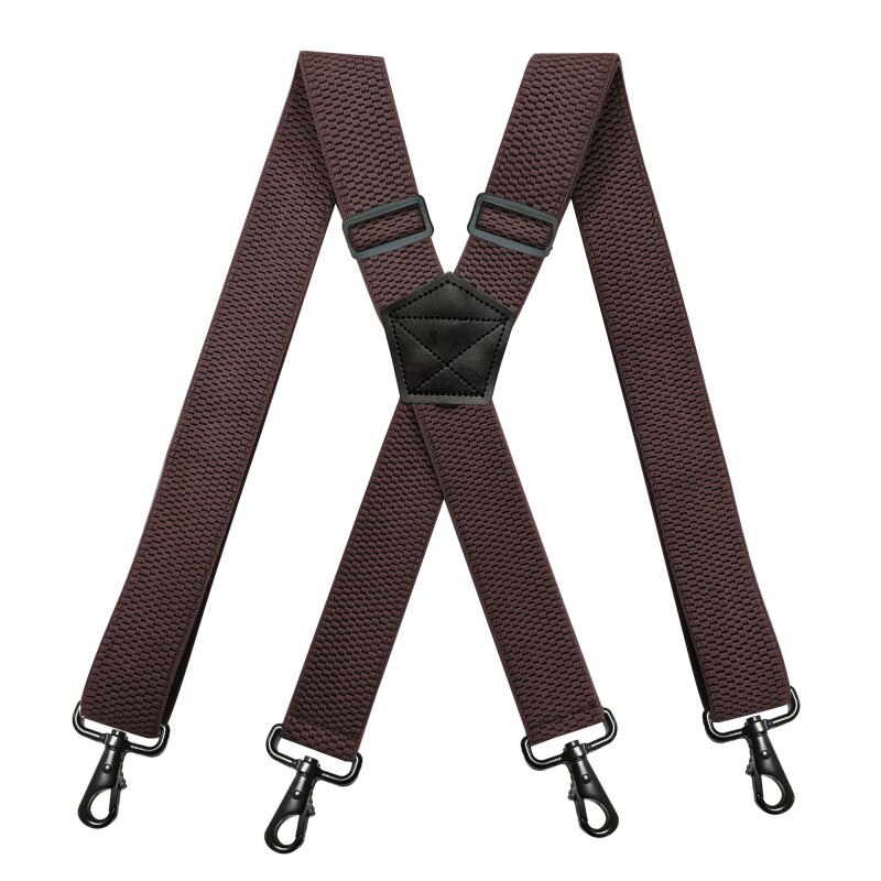 Deepeel 1pc 3.5*120cm Men's Braces X-shaped Corn Grain Stretch Wide Suspenders Black Hook Buckle 4 Clip Straps Male Jockstrap: Coffee