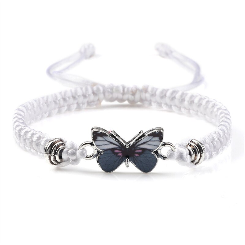 Grey Vlinder Hanger Armband Voor Vrouwen Handgemaakte Zwart Wit Touw Verstelbare Gevlochten Armbanden &amp; Bangles Fasion Meisjes Sieraden: White