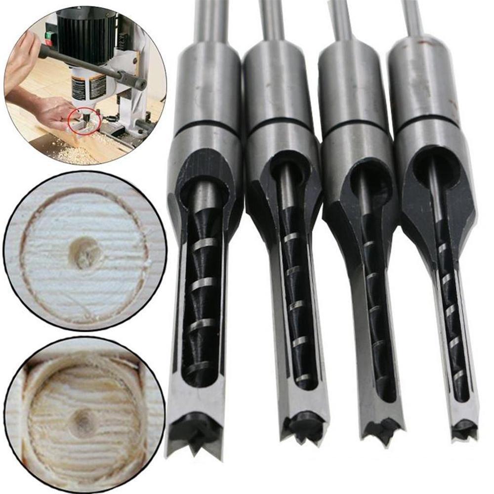 Household Wood Work Square Hole Saw Mortise Chisel Wood Drill Bit with Twist Drill Tools Supply Accessories