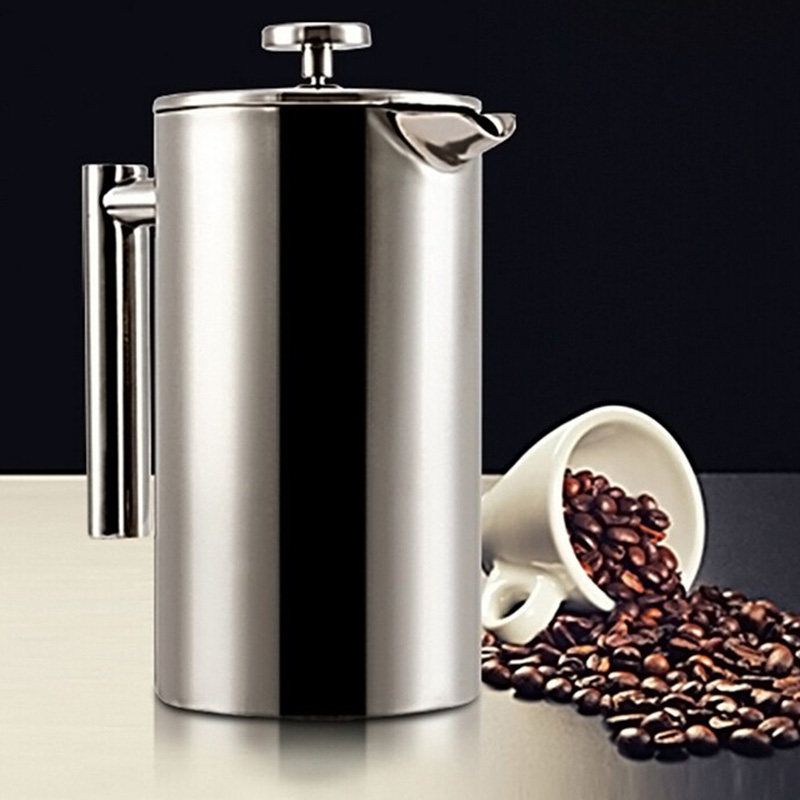 Europeisk stil rustfritt stål fransk presskanne husholdning høykvalitets dobbel kaffekanne termoskanne
