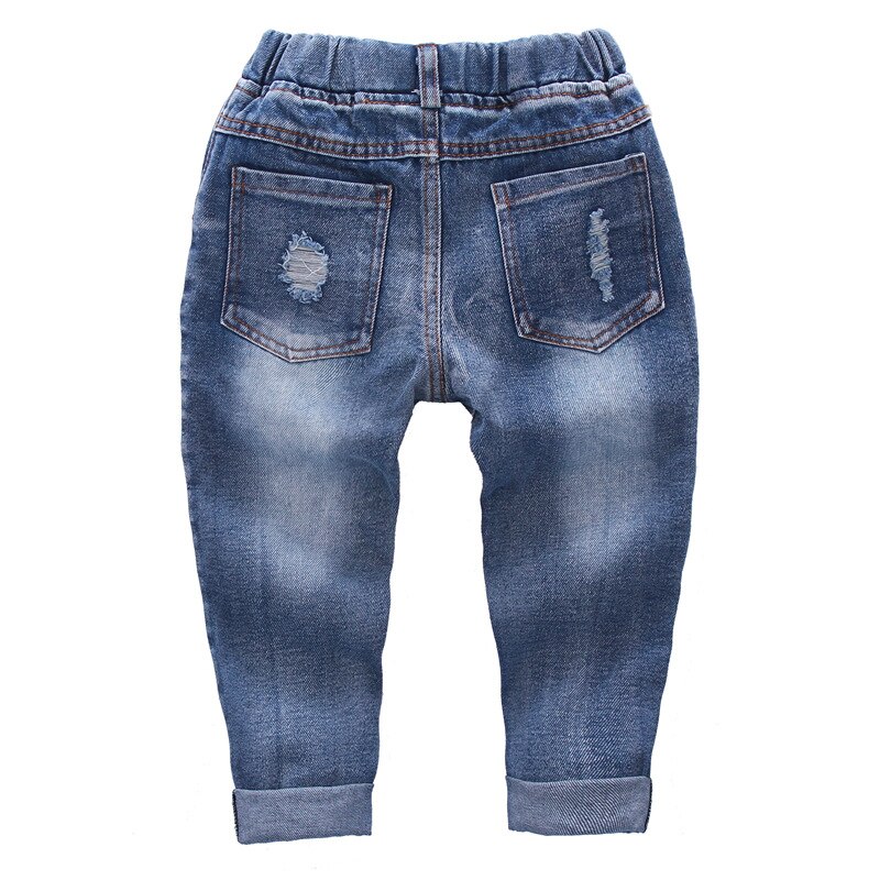 Hej god fornøjelse drenge og piger flåede jeans efterår stil denim bukser til børn børn hul bukser forårs tøj