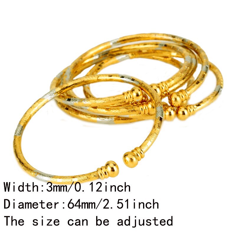 6pcs Gold Color Middle East Africa Jewelry Ethiopian Two-Tones Ball Bracelet Dubai Bangles for Women Wedding