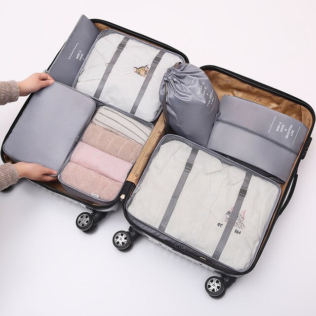 7 teile/satz Koffer Organizer tragbar Lager Tasche Reise Zubehör Bausatz Wäsche Beutel Verpackung einstellen Reisetasche Für Kleidung Unterwäsche: grau