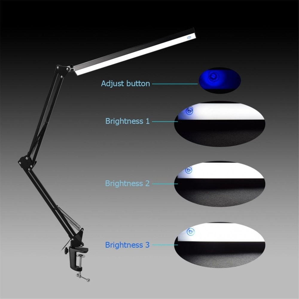 Aluminium Vouwen Clip-on USB LED Tafellamp Lange Arm Controle Dimbare Bureaulamp Oogbescherming Tafel Licht