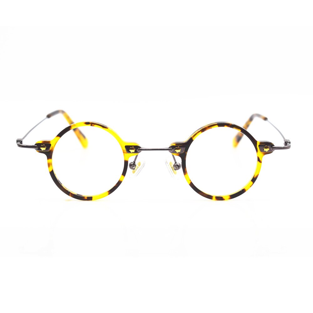 Marcos de anteojos redondos y pequeños para hombre y mujer, montura de anteojos hecha a mano de acetato de titanio, borde completo Rx able óptico, , 36mm: Tortoise