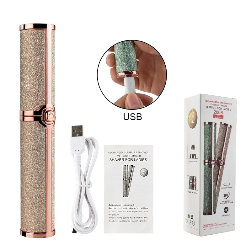 Usb Wenkbrauw Epilator Maquiagem Facial Depilator Discrete Pijnloos Epilator Lippenstift Epilator Wenkbrauw Trimmer Shaper Make-Up: gold