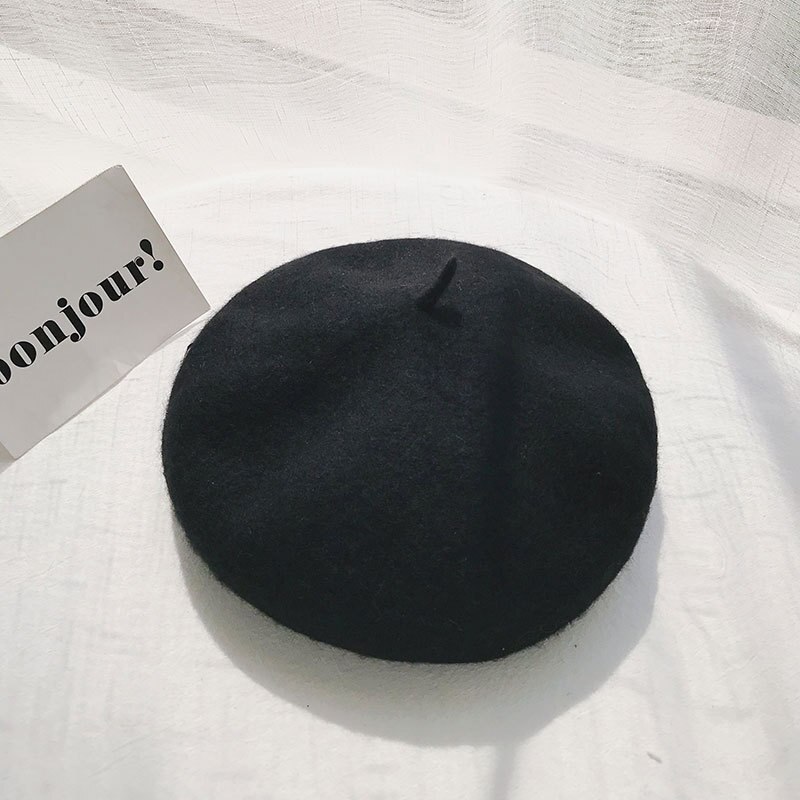 Cashmere Berets Hats Winter Warm Wool Berets Autumn Winter Vintage Female Hat Warm Cap Female Lady Girls Khaki Beige Red Yellow: Black