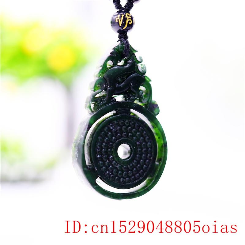 Zwart Groen Jade Draak Hanger Chinese Dubbelzijdig Natuurlijke Sieraden Ketting Gesneden Mode Amulet Charm