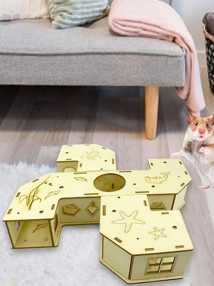 Labirynt dla chomika T tunelek Akcesoria robić klatki dla chomika Drewniany domek Gry logiczne Zabawki dla zwierząt dla szynszyli fretki królika jeża szczurówkowego