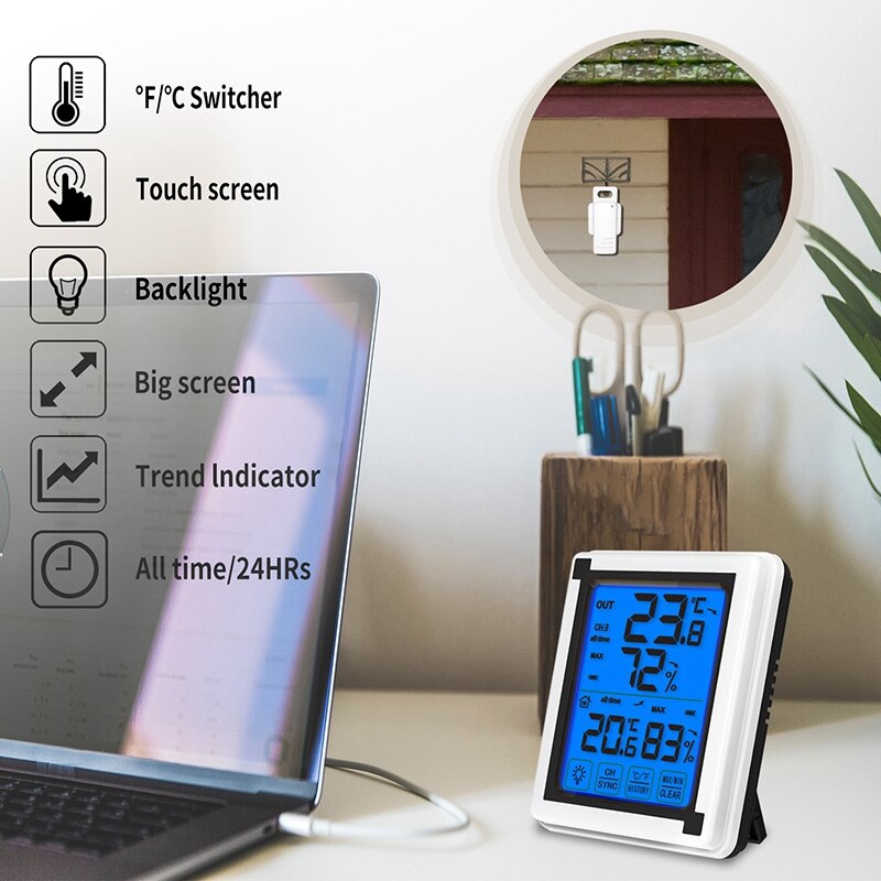 Digitale Draadloze Hygrometer Indoor Outdoor Thermometer Temperatuur En Vochtigheid Gauge Monitor Met Backlight Lcd Meter